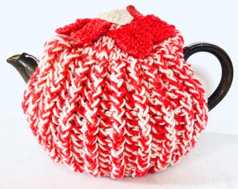 Hand Knit Rose and White Flower Tea Cosy