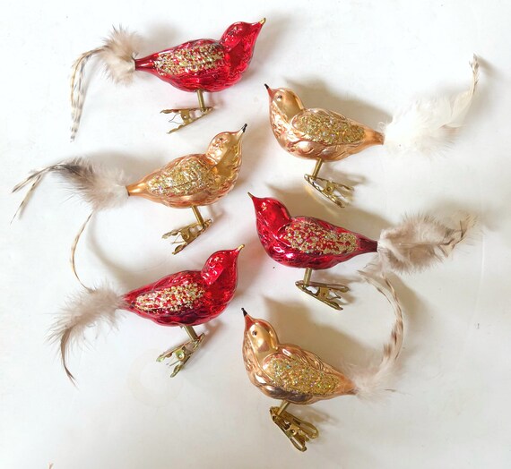 Blown Glass Bird Ornaments Set Of 6 Etsy