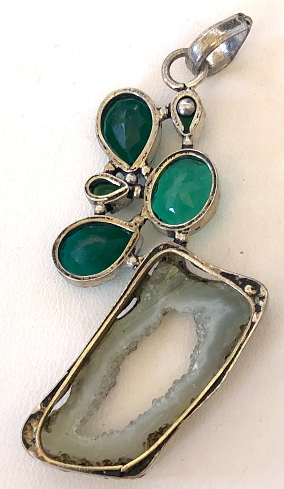 Geode and stones sterling mid century pendant - image 3