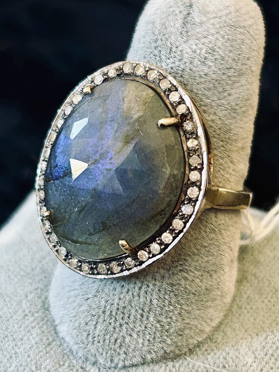 Labradorite Diamond Ring, Size 7 - image 2