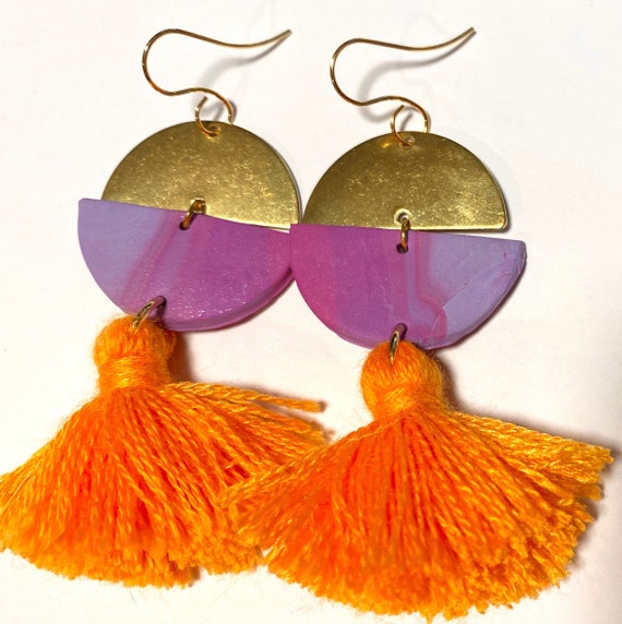 Orange tassel earrings best sale