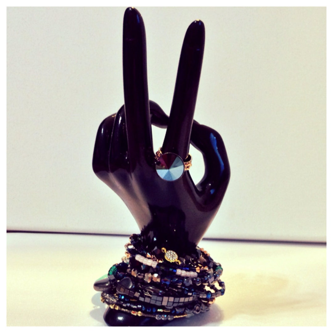 Metallic Blue Swarovski Ring With Rose Gold Crystal Rhinestones on a ...