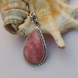 Natural Rhodochrosite Pendant, Genuine Rhodochrosite, Healing Crystal Gemstone, Pink Rhodochrosite, Sterling Silver, Handmade Pendant