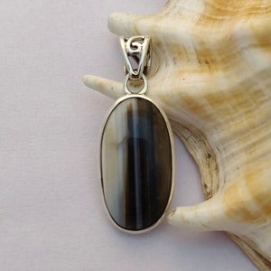 Botswana Agate Pendant: Oval Sterling Silver Boho Jewelry