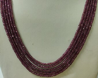5 Strang Granat Perlen Halskette: Facettierter roter Rhodolith, Januar Geburtsstein