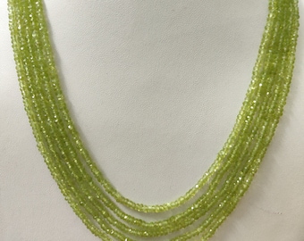 5 Reihen Peridot Edelstein Perlen: Facettiert Grün Rondelle