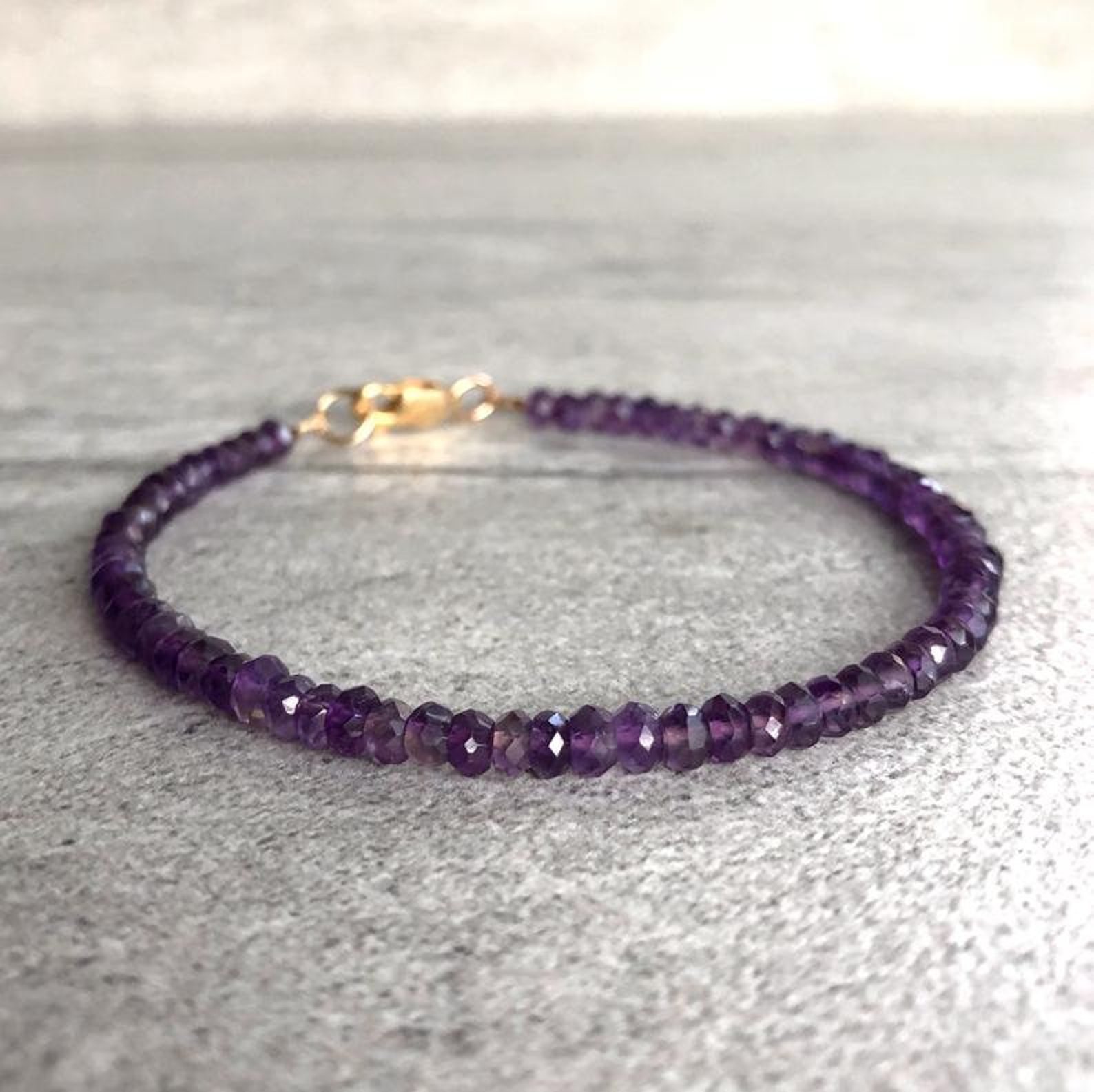 Amethyst Beads Bracelet Amethyst Gemstone Bracelet Etsy