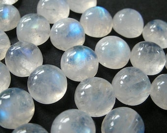 Regenboogmaansteen cabochons: ronde edelstenen met platte achterkant, 10 stuks