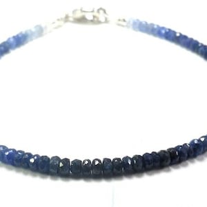 Blue Sapphire Shaded Bracelet: Faceted Gemstone Beads, September Birthstone