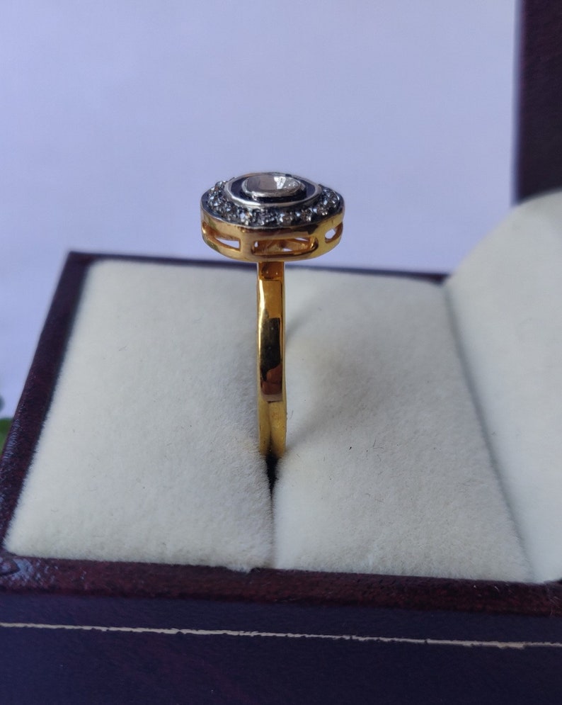 Flat Rose Cut Pave Diamond Ring Polki Diamond Ring Handmade Ring Gift for Her 925 Silver Ring Minimalist Diamond Ring