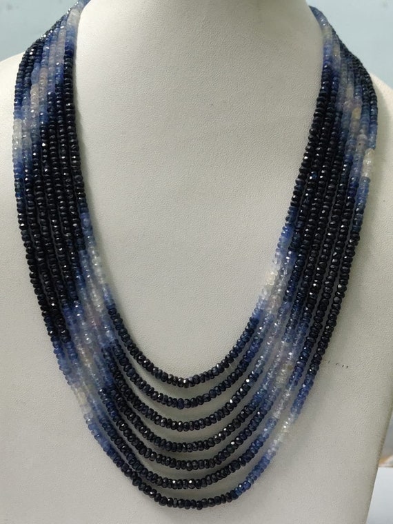 Natural Blue Sapphire Beads Necklace: Faceted Gemstone, Shaded