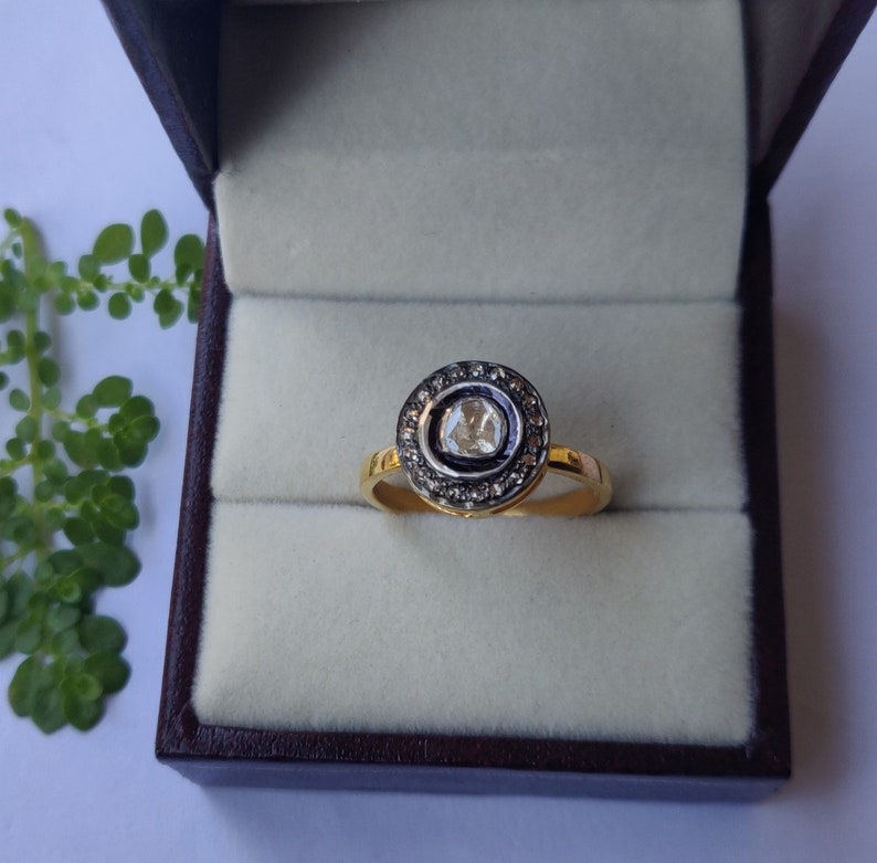 Flat Rose Cut Pave Diamond Ring Polki Diamond Ring Handmade Ring Gift for Her 925 Silver Ring Minimalist Diamond Ring