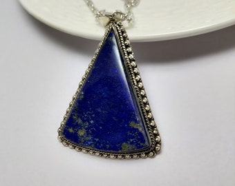 Lapis Lazuli Crystal, Healing Crystal ,Natural Lapis Lazuli Pendant, Crystal Pendant, 925 Silver, Boho Jewelry,For Peace And Protection