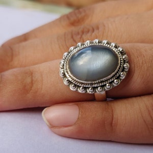 925 Silver Ring, Bella Swan Moonstone Ring, Moonstone Cat&#39;s eye ring, Twilight Saga Inspired Jewelry, Vintage Statement Ring