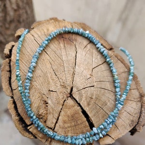 Minimalist Peacock Blue Rough Diamond Necklace - April Birthstone