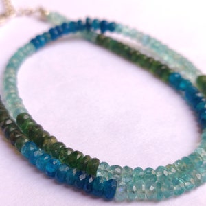 Dainty Aqua Blue Apatite Necklace ,Bohemian Necklace, Gemstone Necklace , Ocean Jewelry, March Birthstone, Gemstone Beads Necklace