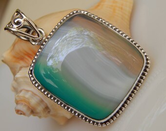 Botswana Agate Pendant: 925 Sterling Silver, Octagon Cushion Shape