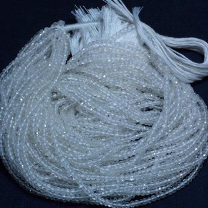 Faceted Clear Crystal Quartz Beads: Natural Gemstone Roundels, 13 Inch Strand