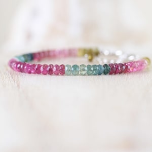 Tourmaline Gemstone Bracelet, Multi Colour Tourmaline Bracelet, Ombre Beaded Bracelet, October birthstone, Beaded Gemstone Bracelet