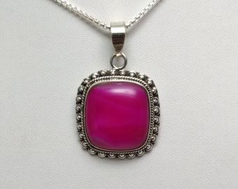 Pink Banded Agate 925 Silver Pendant: Boho Statement Jewelry