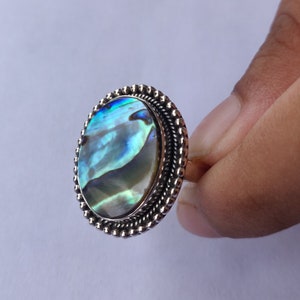Chunky Abalone Ring, Abalone Jewelry, Sterling Silver Ring, Shell Pearl Ring, Sea Shell Ring, Gemstone Ring, Natural Abalone Shell