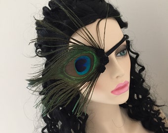 Gothic Peacock Feather Eye Patch | Masquerade | Masked Ball | Pirate | Festival Costume carnival Halloween I Cosplay Fantasy