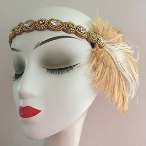 Beaded Crystal Ostrich Feather Headband
