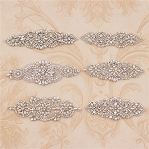 Beaded Rhinestone Diamante Applique For Headband Bridal Waist Belt Wedding Dress