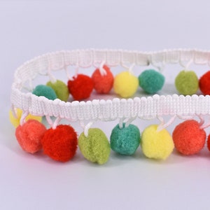 Multi Coloured Pom Pom Bobble Ball Trim Ribbon Craft Upholstery Boho Sewing Edging