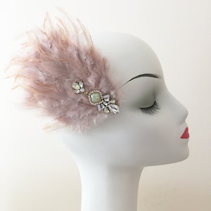 Dusty Pink Feather with Opal Crystal Fascinator Hair Clip Headband Gatsby Party Wedding Head Dress