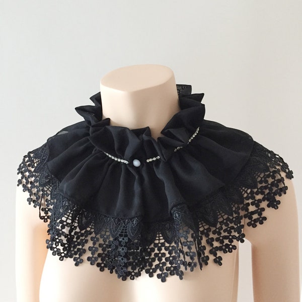 High Neck Elizabethan Neckline Ruffled Lace Collar Victorian Clown Circus Stage Gothic