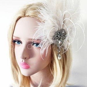 Ostrich Feather Fascinator Hair Clip Headband Gatsby Party 20s Bridal Headpiece