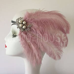 Dusty Pink Ostrich Feather Headband Headpiece Gatsby Wedding Hen Night Costume Dress Accessories