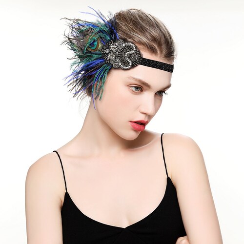 1920s Peacock Blue Turquoise Flapper Headband Fascinator - Etsy