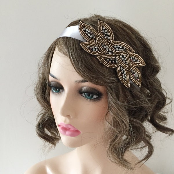 Beaded Crystal Flapper Headband  1920s Gatsby Party Fascinator Wedding Bridesmaid Hair Jewellery