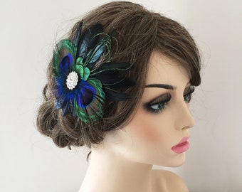 Peacock Feather Fascinator Hair Clip Head Dress Gatsby Party Wedding Guest