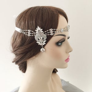 Silver Rhinestone Headband, Great Gatsby 1920s Flapper Headband, Bridal Wedding Headband, Art Deco Headpiece, Gatsby Earrings