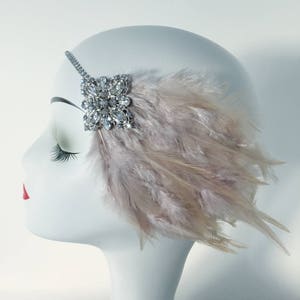Art Deco Gold or Dusty Pink Feather Rhinestone Hair Clip Headband Gatsby Party Wedding Headpiece