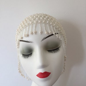 Bride Tassel Cream Pearl Elegant Statement Hat Headpiece Gatsby Party Wedding Bridal Hen Party Bachelorette