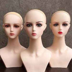 Realistic Female Display Head Mannequin with Long Neck for Necklace Earrings Hat Wig Display