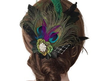 Peacock Feather Fascinator Hair Clip Headband Gatsby Party Wedding Head Dress