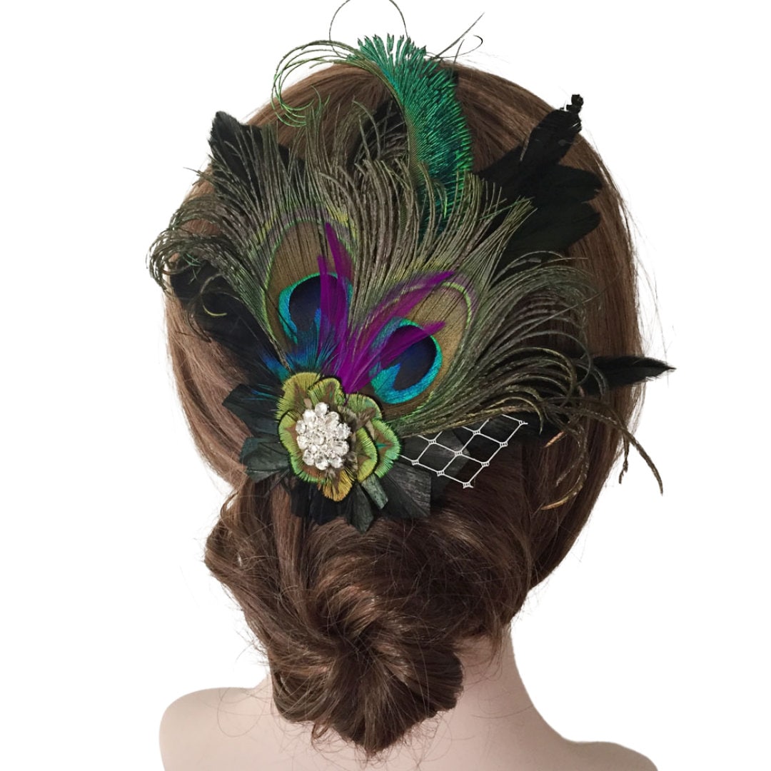 Feather Rhinestone Fascinator Hair Clip Headband Gatsby Party Wedding Headpiece 