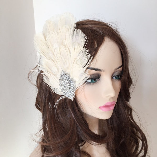 Peacock Feather Fascinator Hair Clip Headband Gatsby Party Wedding Guest Head Dress