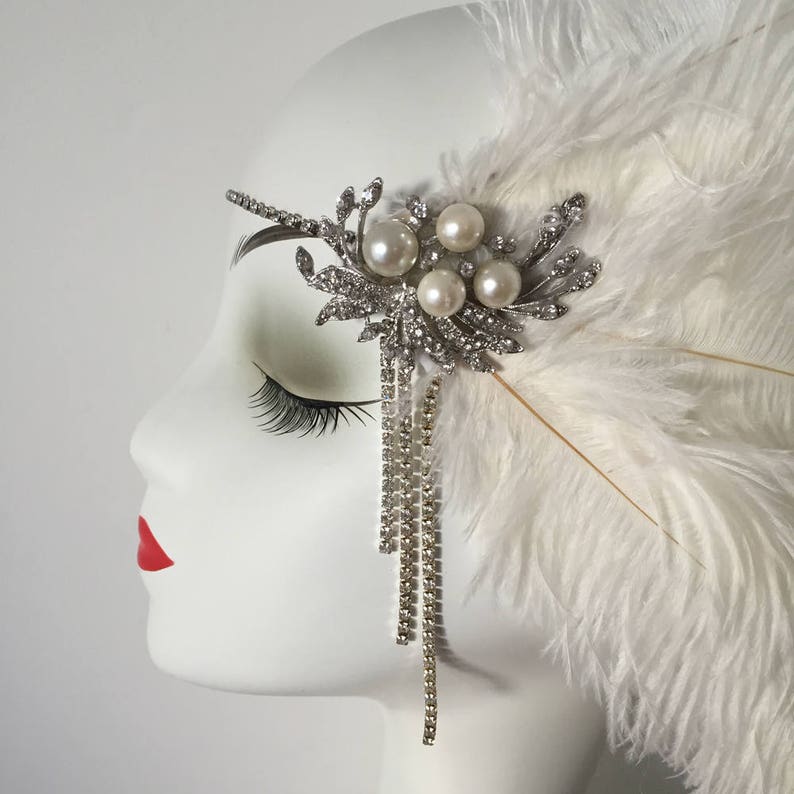 Art Deco Feather Rhinestone Hair Clip Headband Gatsby Party Etsy