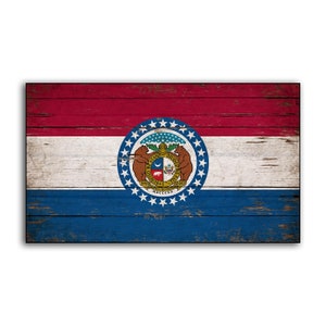 Missouri State flag Canvas Print On Wood Flags Rustic Flags wooden handmade sign decor sign wall decor store plaque signs