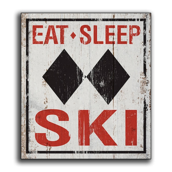 Eat Sleep Ski wood sign sport man cave game room Chalet Lodge Cabin Sking Colorado print wooden decor wall art signs FREE SHIPPING