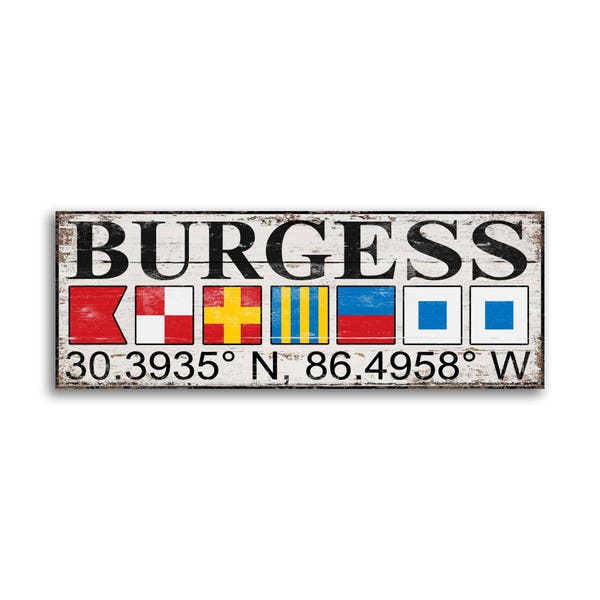 Nautical Flag Personalized Name Longitude, Latitude canvas on wood sign nautical flag sign nautical signs, handmade print decor wall decor