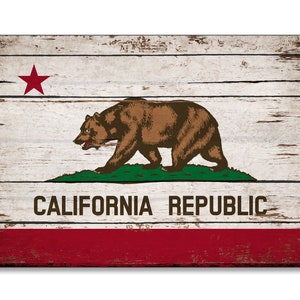 California canvas print on wood Flag Flags Rustic Flags wooden handmade sign State sign wall decor cottage signs Free Shipping