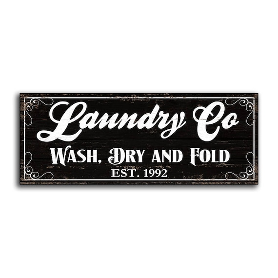 Laundry Co Wash Dry Fold Wood Sign With Personalized Est. Date | Etsy