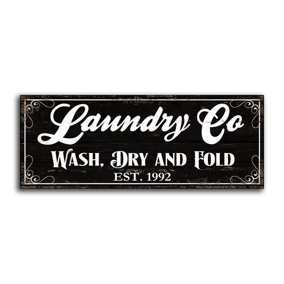 Laundry Co Wash Dry Fold Wood Sign With Personalized Est. Date - Etsy